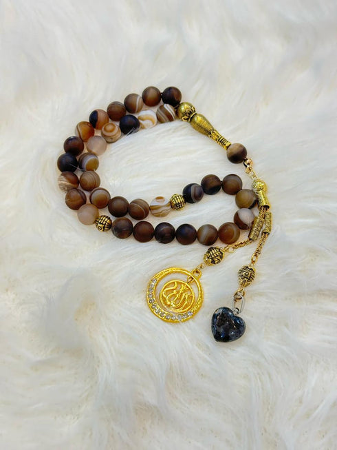 NATURAL ORIGNAL AQEEQ stone tasbeeh 33 beads with beautiful amama
