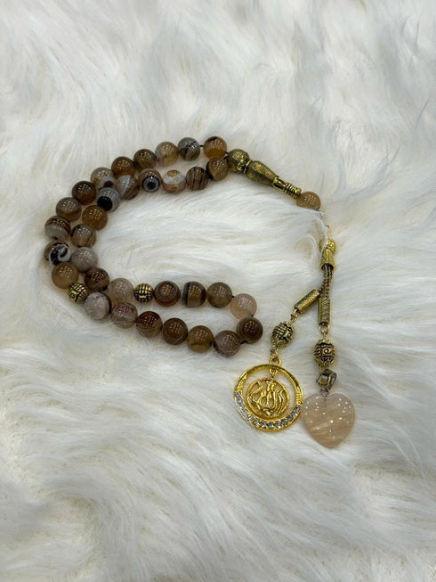 NATURAL ORIGNAL AQEEQ stone tasbeeh 33 beads with beautiful amama